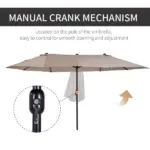 Outsunny Patio Umbrella 15 Ft Double-Sided Outdoor Market Extra Large Umbrella with Crank Handle for Deck, Lawn, Backyard and Pool, Tan - Image 5