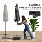 Outsunny Patio Umbrella Base with Wheels Outdoor Umbrella Stand Holder for 1.5"/1.9" Poles Black - Image 4