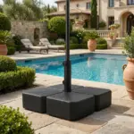 Outsunny Patio Umbrella Base with Wheels Outdoor Umbrella Stand Holder for 1.5"/1.9" Poles Black - Image 8