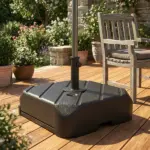 Patio Umbrella Base with Wheels, Telescopic Handle, 158 lb Sand or 99 lb Water Filled Umbrella Stand, Black - Image 2