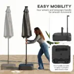 Patio Umbrella Base with Wheels, Telescopic Handle, 158 lb Sand or 99 lb Water Filled Umbrella Stand, Black - Image 4