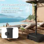Patio Umbrella Base with Wheels, Telescopic Handle, 158 lb Sand or 99 lb Water Filled Umbrella Stand, Black - Image 7
