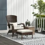 Outsunny Patio Wicker Adirondack Chair with Ottoman, Cream White Cushions, High-Back and Large Seat, Outdoor Fire Pit Chair, Deck, Garden, Backyard - Image 2