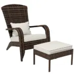 Outsunny Patio Wicker Adirondack Chair with Ottoman, Cream White Cushions, High-Back and Large Seat, Outdoor Fire Pit Chair, Deck, Garden, Backyard - Image 11