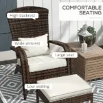 Outsunny Patio Wicker Adirondack Chair with Ottoman, Cream White Cushions, High-Back and Large Seat, Outdoor Fire Pit Chair, Deck, Garden, Backyard - Image 5