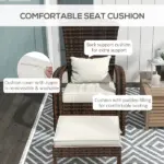 Outsunny Patio Wicker Adirondack Chair with Ottoman, Cream White Cushions, High-Back and Large Seat, Outdoor Fire Pit Chair, Deck, Garden, Backyard - Image 6