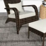 Outsunny Patio Wicker Adirondack Chair with Ottoman, Cream White Cushions, High-Back and Large Seat, Outdoor Fire Pit Chair, Deck, Garden, Backyard - Image 9