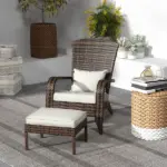 Outsunny Patio Wicker Adirondack Chair with Ottoman, Cream White Cushions, High-Back and Large Seat, Outdoor Fire Pit Chair, Deck, Garden, Backyard - Image 10