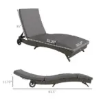Patio Wicker Chaise Lounge Chair, Outdoor PE Rattan Sun lounger with Adjustable Backrest and 2 Wheels, Gray - Image 3