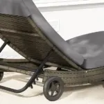 Patio Wicker Chaise Lounge Chair, Outdoor PE Rattan Sun lounger with Adjustable Backrest and 2 Wheels, Gray - Image 9