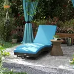 Outsunny Patio Wicker Chaise Lounge Chair, Outdoor PE Rattan Sun lounger with Adjustable Backrest and 2 Wheels, Sky Blue - Image 2