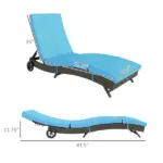 Outsunny Patio Wicker Chaise Lounge Chair, Outdoor PE Rattan Sun lounger with Adjustable Backrest and 2 Wheels, Sky Blue - Image 3