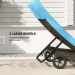 Outsunny Patio Wicker Chaise Lounge Chair, Outdoor PE Rattan Sun lounger with Adjustable Backrest and 2 Wheels, Sky Blue - Image 4