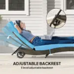 Outsunny Patio Wicker Chaise Lounge Chair, Outdoor PE Rattan Sun lounger with Adjustable Backrest and 2 Wheels, Sky Blue - Image 5