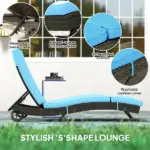 Outsunny Patio Wicker Chaise Lounge Chair, Outdoor PE Rattan Sun lounger with Adjustable Backrest and 2 Wheels, Sky Blue - Image 6