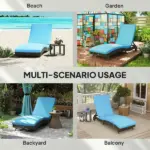 Outsunny Patio Wicker Chaise Lounge Chair, Outdoor PE Rattan Sun lounger with Adjustable Backrest and 2 Wheels, Sky Blue - Image 7