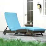 Outsunny Patio Wicker Chaise Lounge Chair, Outdoor PE Rattan Sun lounger with Adjustable Backrest and 2 Wheels, Sky Blue - Image 8
