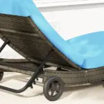 Outsunny Patio Wicker Chaise Lounge Chair, Outdoor PE Rattan Sun lounger with Adjustable Backrest and 2 Wheels, Sky Blue - Image 9