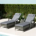Patio Wicker Chaise Lounge Chair Set of 2 with Table, Adjustable Backrest, Wheels, Cushion and Headrest, Gray - Image 2