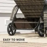 Patio Wicker Chaise Lounge Chair Set of 2 with Table, Adjustable Backrest, Wheels, Cushion and Headrest, Gray - Image 6