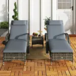 Patio Wicker Chaise Lounge Chair Set of 2 with Table, Adjustable Backrest, Wheels, Cushion and Headrest, Gray - Image 9