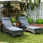 Patio Wicker Chaise Lounge Chair Set of 2 with Table, Adjustable Backrest, Wheels, Cushion and Headrest, Gray - Image 10