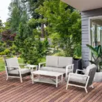 Outsunny 5 Piece Aluminum Patio Furniture Set with PE Rattan Accents Brown and Gray - Image 2
