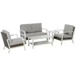 Outsunny 5 Piece Aluminum Patio Furniture Set with PE Rattan Accents Brown and Gray