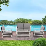 Outsunny 5 Piece Aluminum Patio Furniture Set with PE Rattan Accents Brown and Gray - Image 10