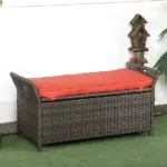 Outsunny Patio Wicker Storage Bench Red 27 Gallon Outdoor PE Rattan Furniture Large Capacity Footstool Rectangle Box - Image 2