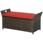 Outsunny Patio Wicker Storage Bench Red 27 Gallon Outdoor PE Rattan Furniture Large Capacity Footstool Rectangle Box - Image 11