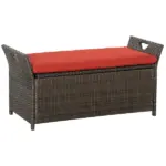 Outsunny Patio Wicker Storage Bench Red 27 Gallon Outdoor PE Rattan Furniture Large Capacity Footstool Rectangle Box - Image 12