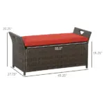 Outsunny Patio Wicker Storage Bench Red 27 Gallon Outdoor PE Rattan Furniture Large Capacity Footstool Rectangle Box - Image 3