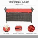Outsunny Patio Wicker Storage Bench Red 27 Gallon Outdoor PE Rattan Furniture Large Capacity Footstool Rectangle Box - Image 5
