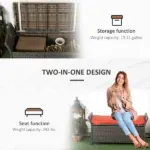 Outsunny Patio Wicker Storage Bench Red 27 Gallon Outdoor PE Rattan Furniture Large Capacity Footstool Rectangle Box - Image 6