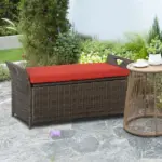 Outsunny Patio Wicker Storage Bench Red 27 Gallon Outdoor PE Rattan Furniture Large Capacity Footstool Rectangle Box - Image 10