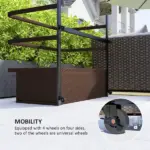 PE Rattan Pool Float Storage Organizer with Wheels, Brown - Image 4