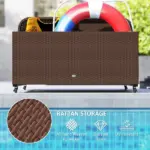 PE Rattan Pool Float Storage Organizer with Wheels, Brown - Image 6