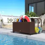 PE Rattan Pool Float Storage Organizer with Wheels, Brown - Image 8