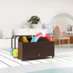 PE Rattan Pool Float Storage Organizer with Wheels, Brown - Image 9