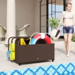 PE Rattan Pool Float Storage Organizer with Wheels, Brown - Image 10