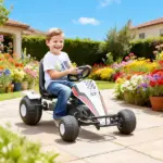 Pedal Go Kart Children Ride on Car Racing Style with Adjustable Seat, Plastic Wheels, Handbrake and Shift Lever, White - Image 2