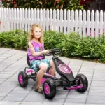 Aosom Pedal Go Kart for Kids 5-12, Durable Ride-On Toy with Rubber Tires Outdoor Play Vehicles, Pink - Image 2
