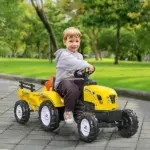 Aosom Pedal Go Kart for Kids, Ride-On Tractor with Back Trailer, Shovel and Rake, Fun Yellow, for 3+ Years - Image 2