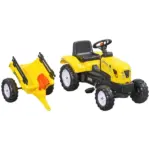 Aosom Pedal Go Kart for Kids, Ride-On Tractor with Back Trailer, Shovel and Rake, Fun Yellow, for 3+ Years