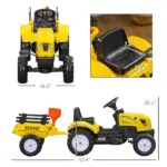 Aosom Pedal Go Kart for Kids, Ride-On Tractor with Back Trailer, Shovel and Rake, Fun Yellow, for 3+ Years - Image 3