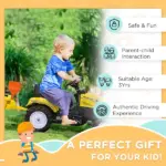 Aosom Pedal Go Kart for Kids, Ride-On Tractor with Back Trailer, Shovel and Rake, Fun Yellow, for 3+ Years - Image 6
