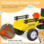 Aosom Pedal Go Kart for Kids, Ride-On Tractor with Back Trailer, Shovel and Rake, Fun Yellow, for 3+ Years - Image 7
