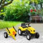 Aosom Pedal Go Kart for Kids, Ride-On Tractor with Back Trailer, Shovel and Rake, Fun Yellow, for 3+ Years - Image 10