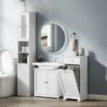 Kleankin Pedestal Sink Cabinet White Bathroom Vanity Storage with U-Shape Cut-Out Adjustable Shelf - Image 11